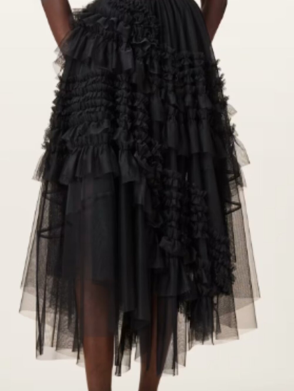 All Saints Jen Black Layered Ruffled Tulle Midi Skirt